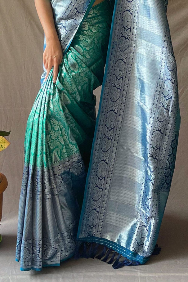 Buy MySilkLove Oxley Blue Kanjivaram Silk Saree Online