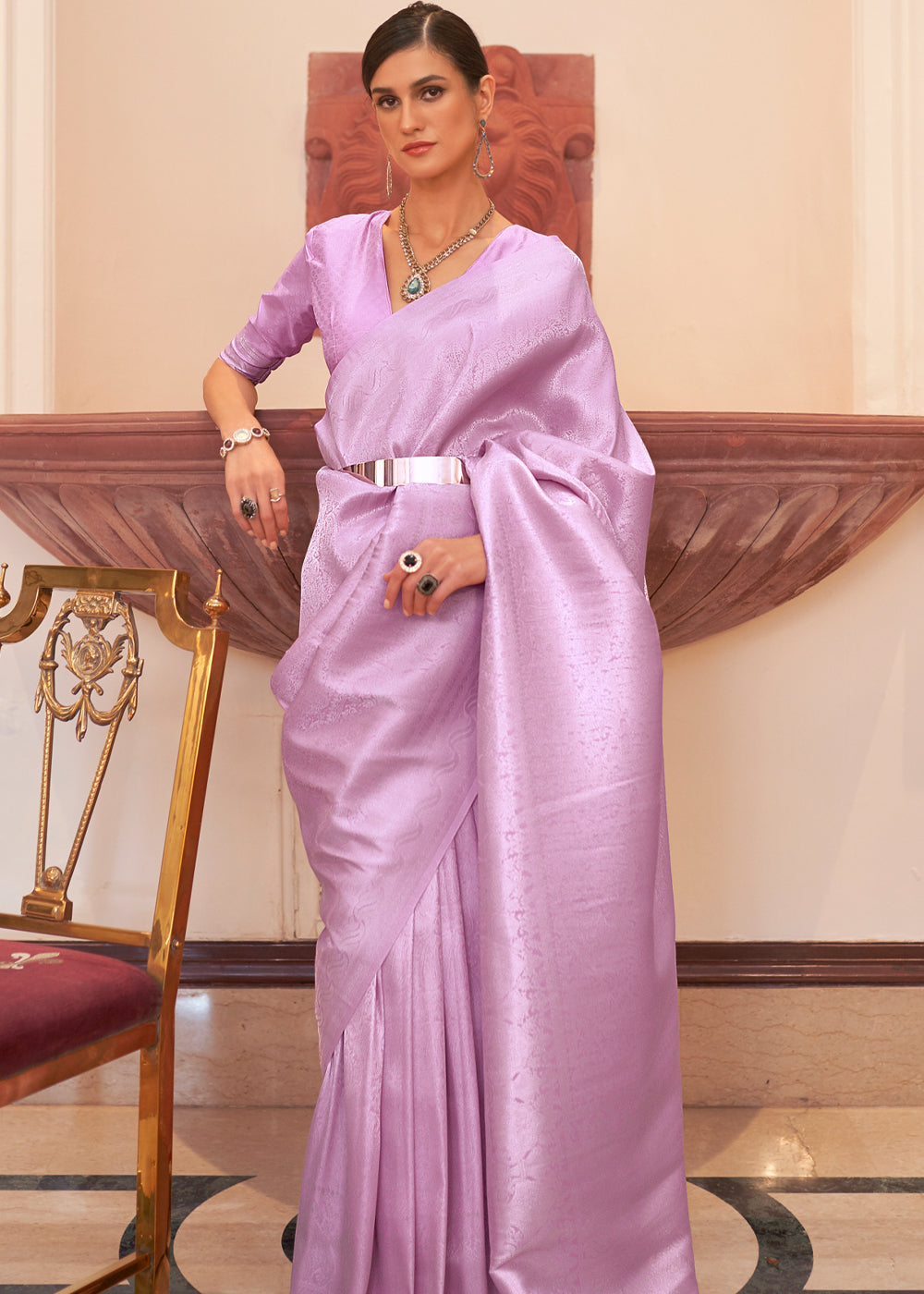 Buy MySilkLove Light Orchid Purple Woven Kanjivaram Silk Saree Online