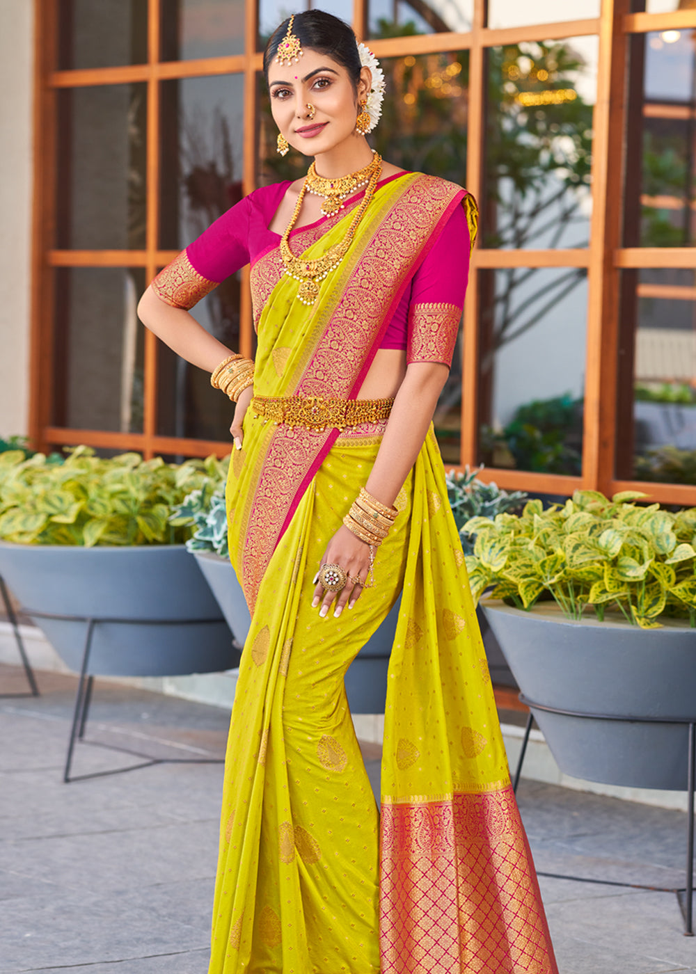 MySilkLove Galliano Yellow Woven Banarasi Crepe Silk Saree