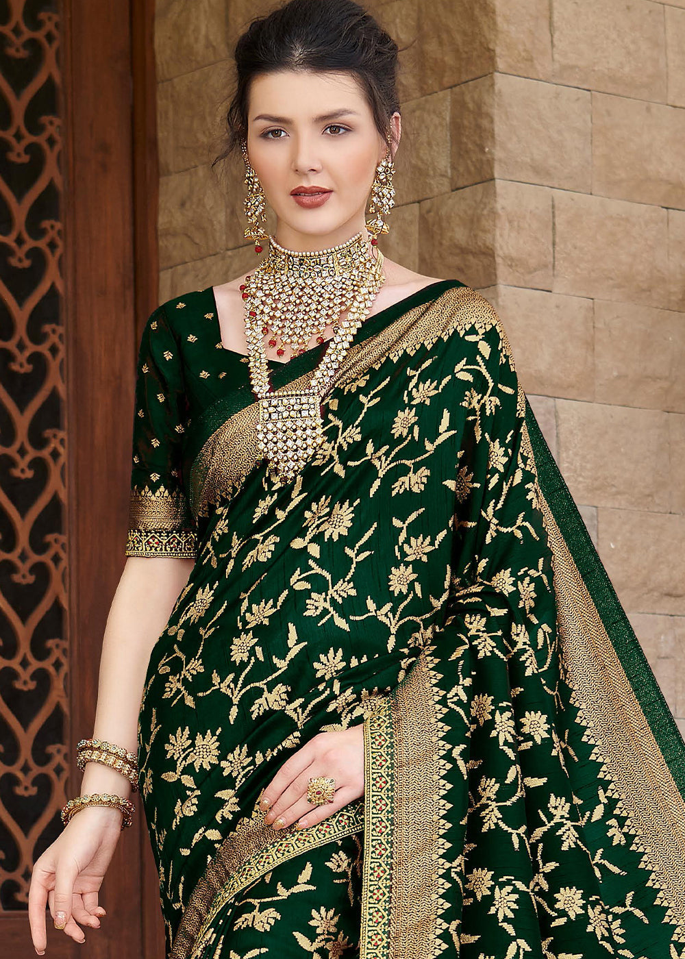 Buy MySilkLove Hippie Green Zari Woven Banarasi Silk Saree Online