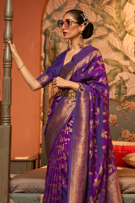 Buy MySilkLove Eminence Purple Zari Woven Kanjivaram Silk Saree Online