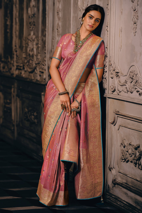 Buy MySilkLove Shimmering Pink Zari Woven Banarasi Saree Online