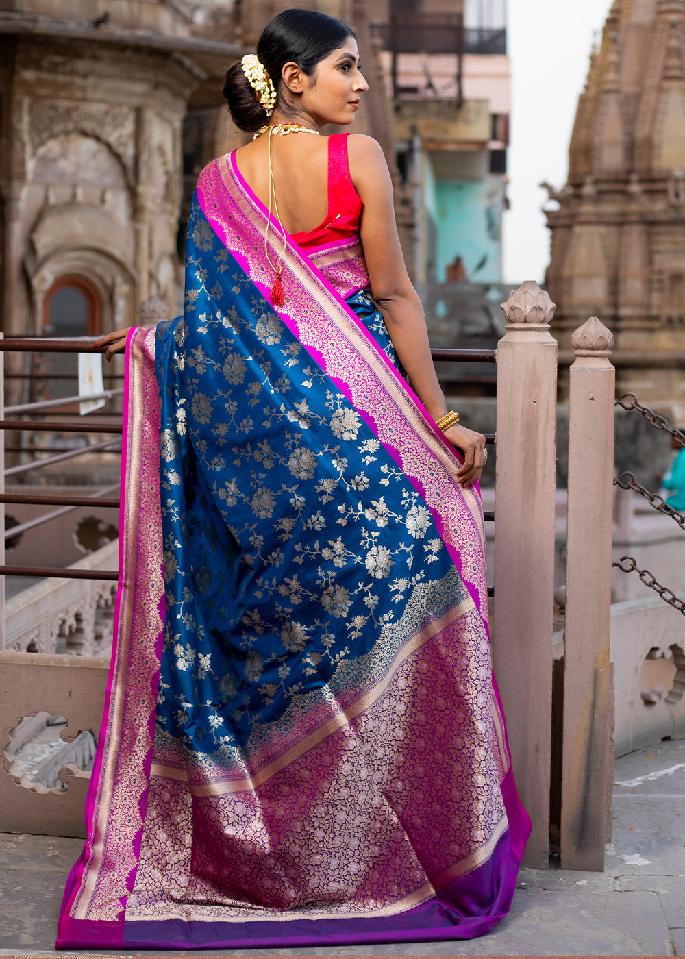 Buy MySilkLove Bahama Blue Hand Woven Katan Pure Silk Saree Online