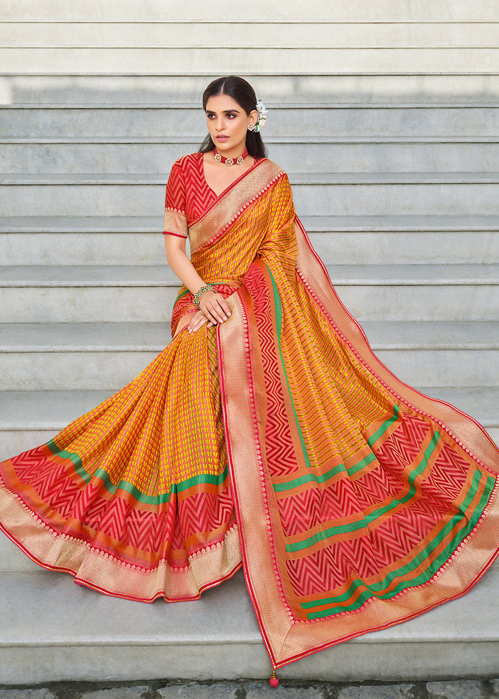 MySilkLove Koromiko Orange and Red Brasso Patola Printed Saree