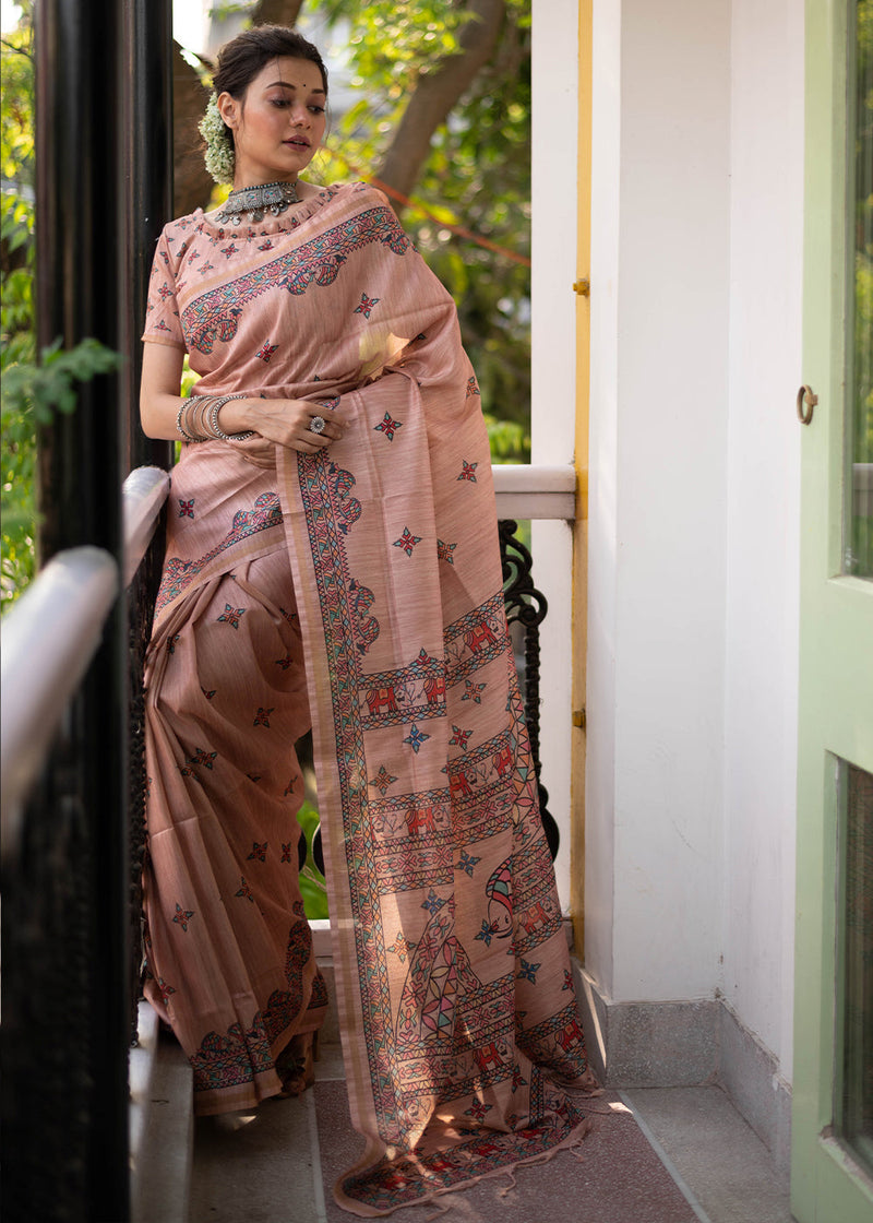 Mandys Pink Kalamkari Printed Silk Saree