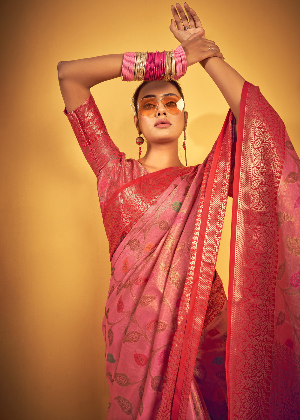 MySilkLove Geraldine Pink Woven Banarasi Brocade Silk Saree