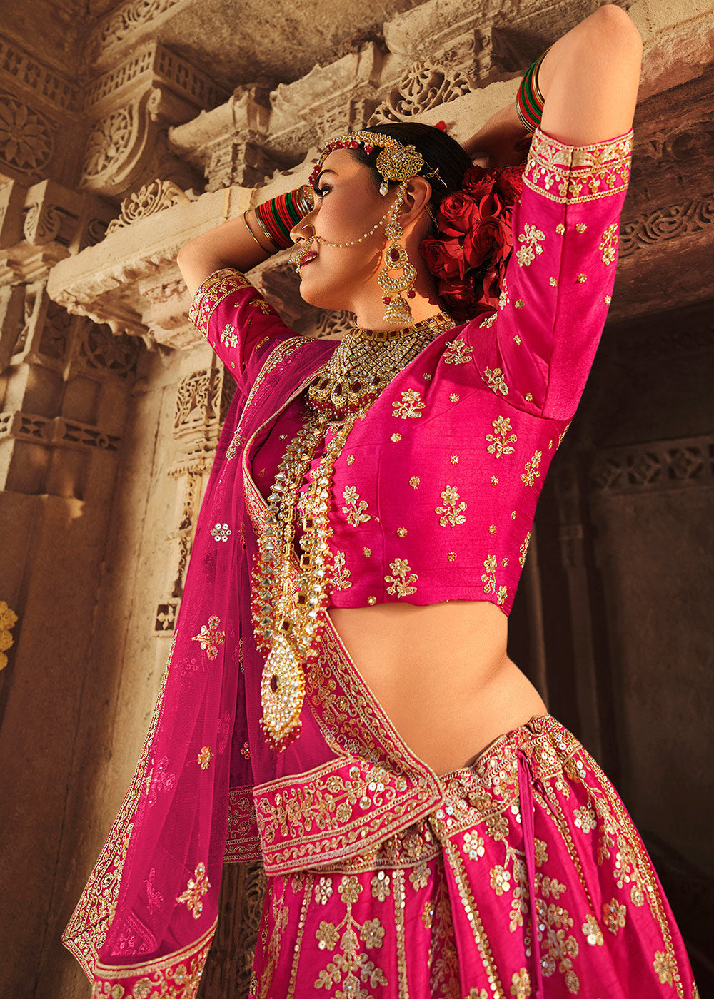 Buy MySilkLove Cabaret Pink Silk Lehenga Choli With Heavy Zari Embroidery Online