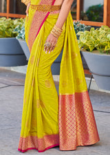 Galliano Yellow Woven Banarasi Crepe Silk Saree