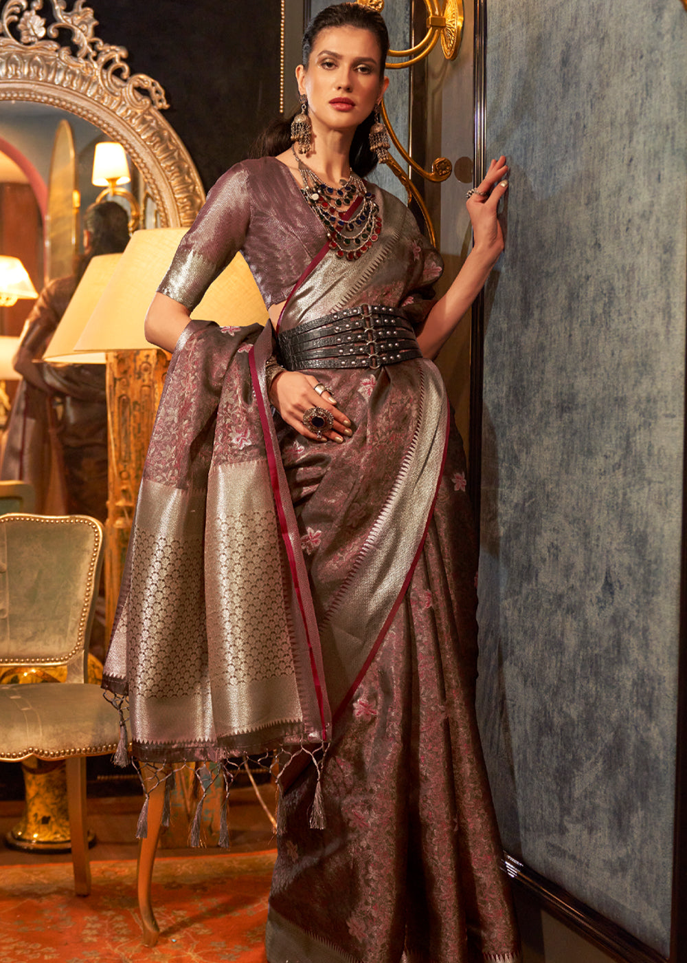 Buy MySilkLove Deep Fir Brown Dual Tone Banarasi Organza Silk Saree Online