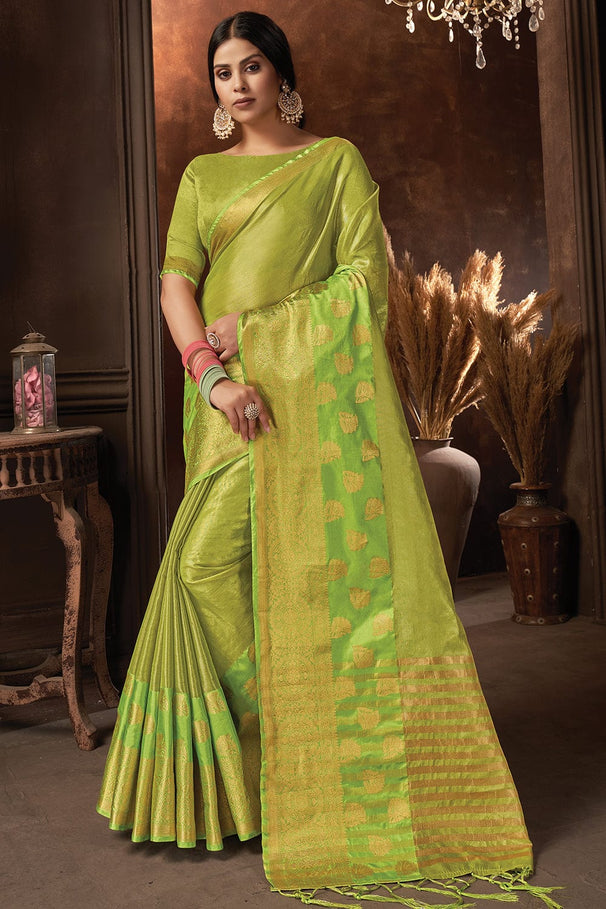 Buy MySilkLove Pastel Green Organza Saree Online