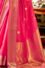 Mandy Pink Woven Kanjivaram Silk Saree