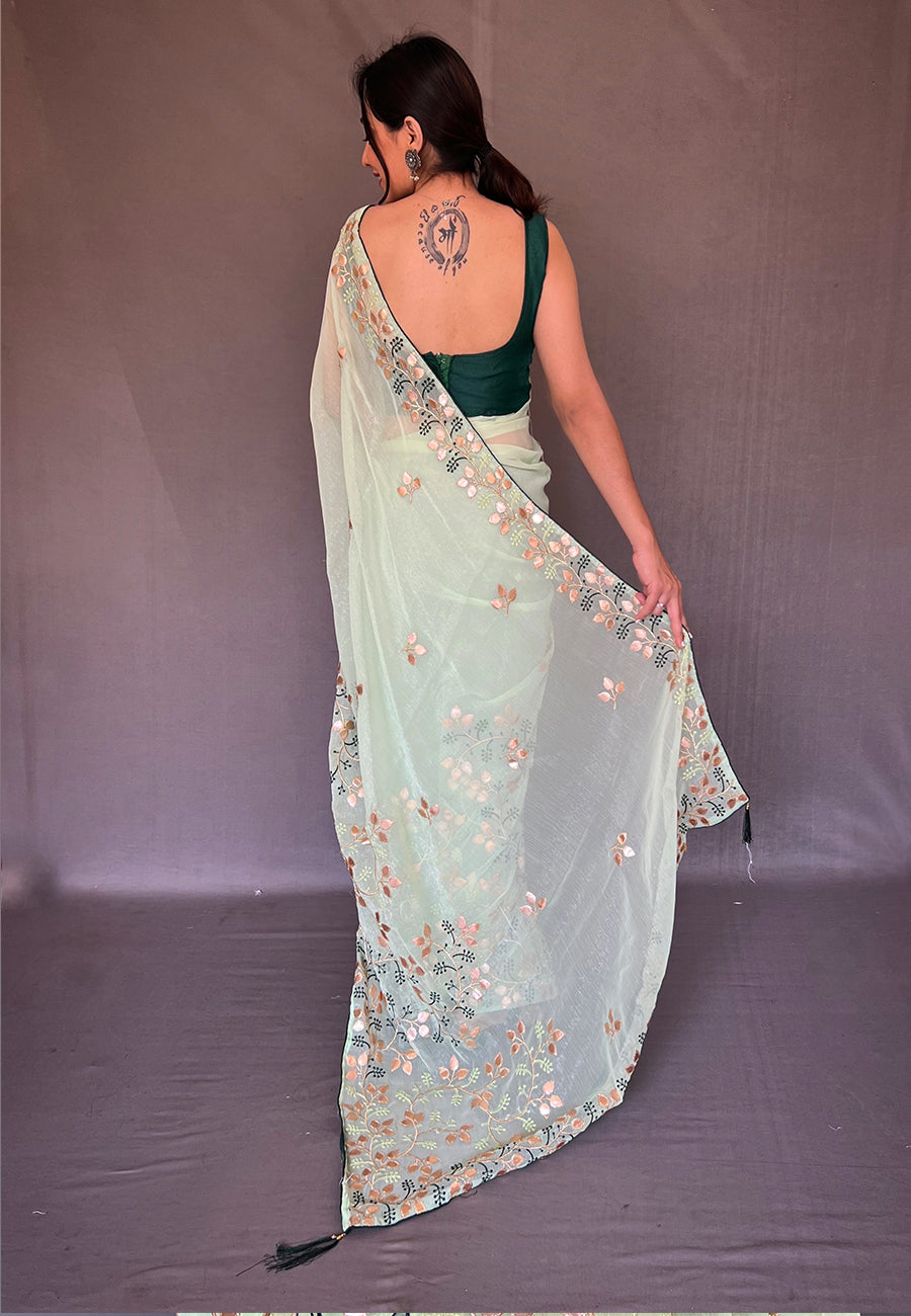 Buy MySilkLove Zanah Green Embroidered Organza Silk Saree Online