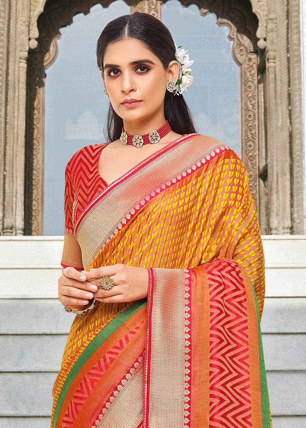 Buy MySilkLove Koromiko Orange and Red Brasso Patola Printed Saree Online