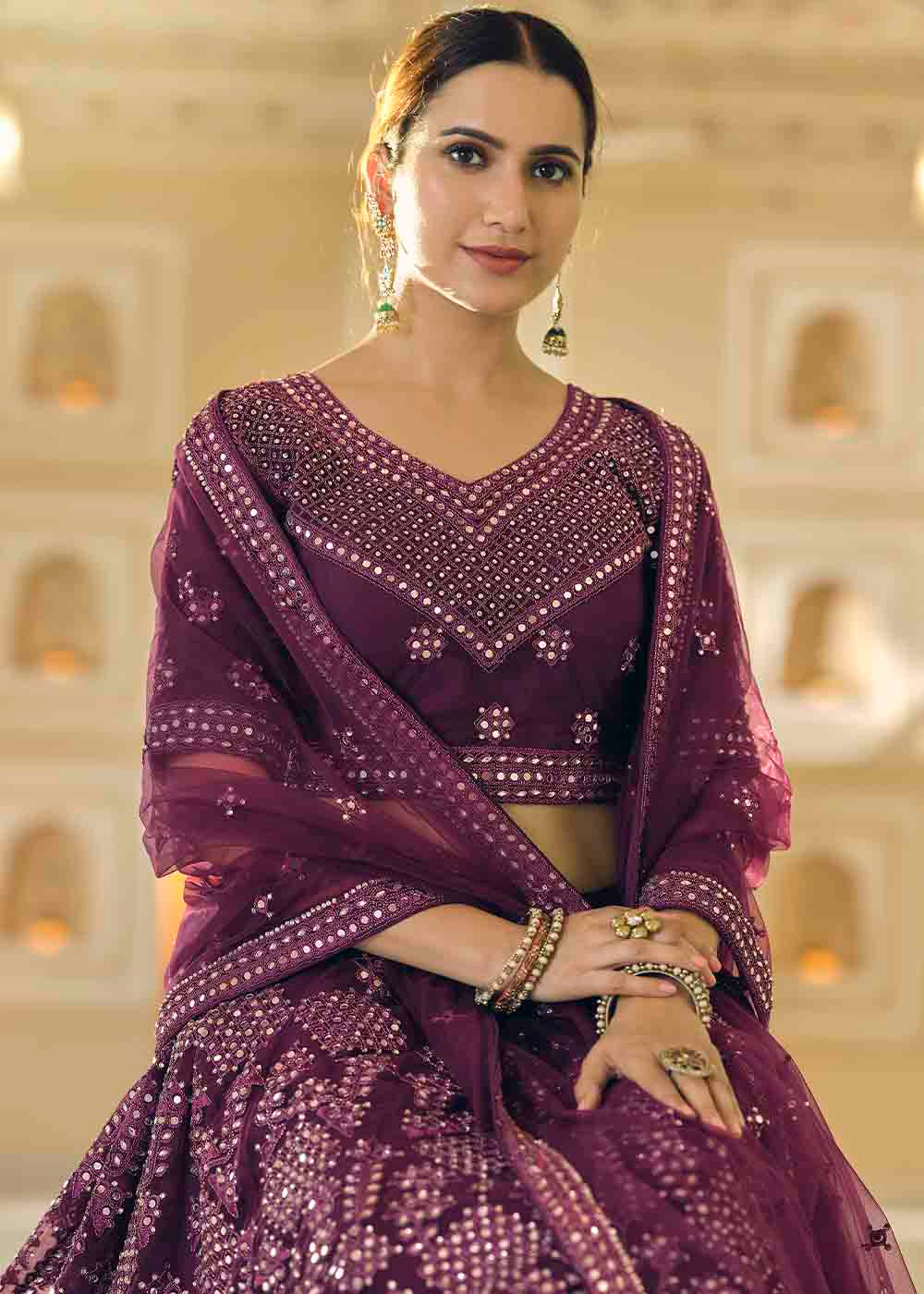 Buy MySilkLove Wine Berry Purple Soft Net Lehenga Choli Online