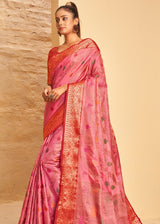 Sundown Pink Woven Banarasi Brocade Silk Saree