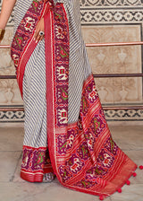 Bizarre Red and White Cotton Patola Printed Saree