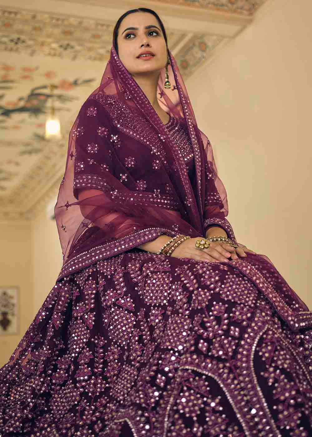 Buy MySilkLove Wine Berry Purple Soft Net Lehenga Choli Online