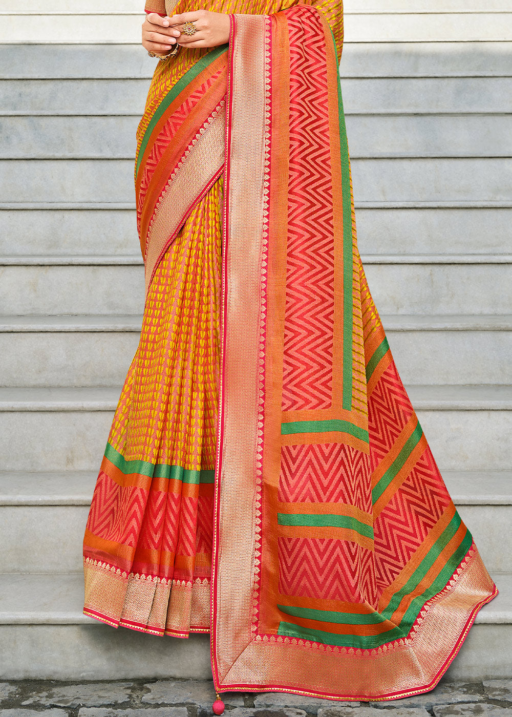 Buy MySilkLove Koromiko Orange and Red Brasso Patola Printed Saree Online