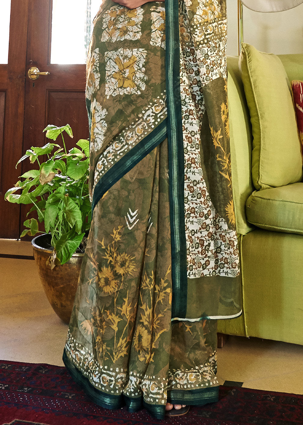 Buy MySilkLove Axolotl Green Cotton Linen Batik Printed Saree Online