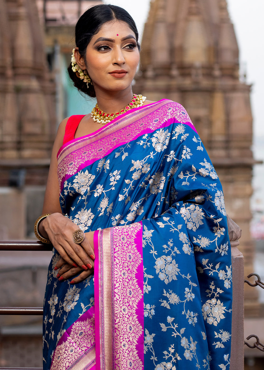 Buy MySilkLove Bahama Blue Hand Woven Katan Pure Silk Saree Online