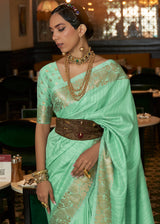 De York Green Zari Woven Tussar Silk Saree