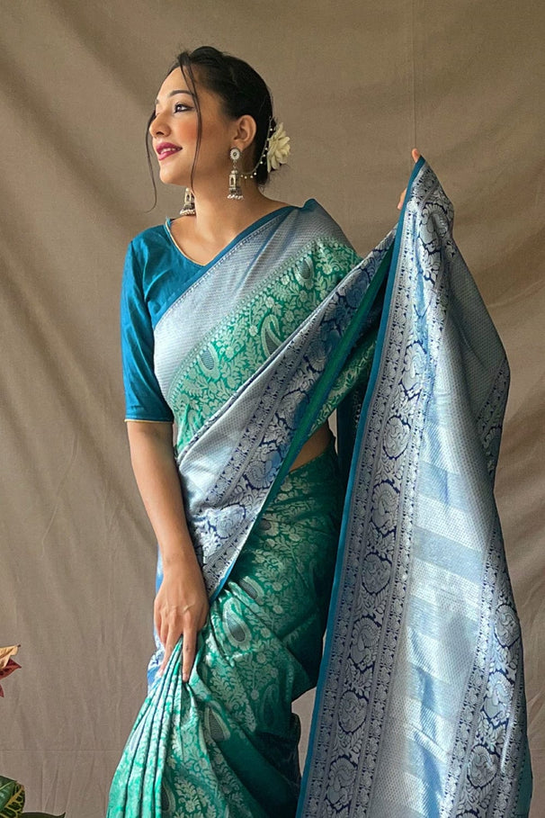 Buy MySilkLove Oxley Blue Kanjivaram Silk Saree Online