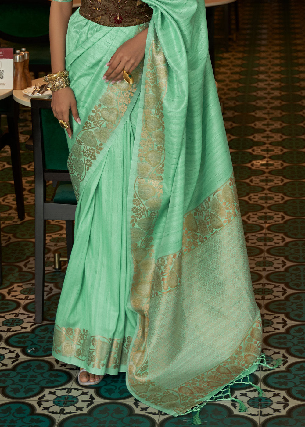 Buy MySilkLove De York Green Zari Woven Tussar Silk Saree Online