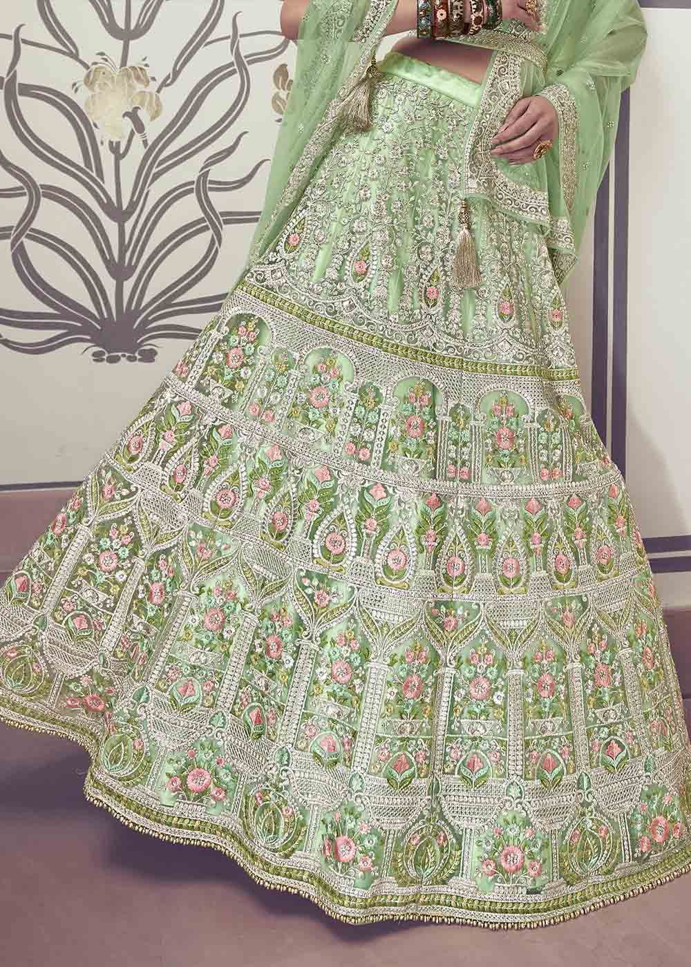 Buy MySilkLove Caper Pista Net Lehenga Choli Online