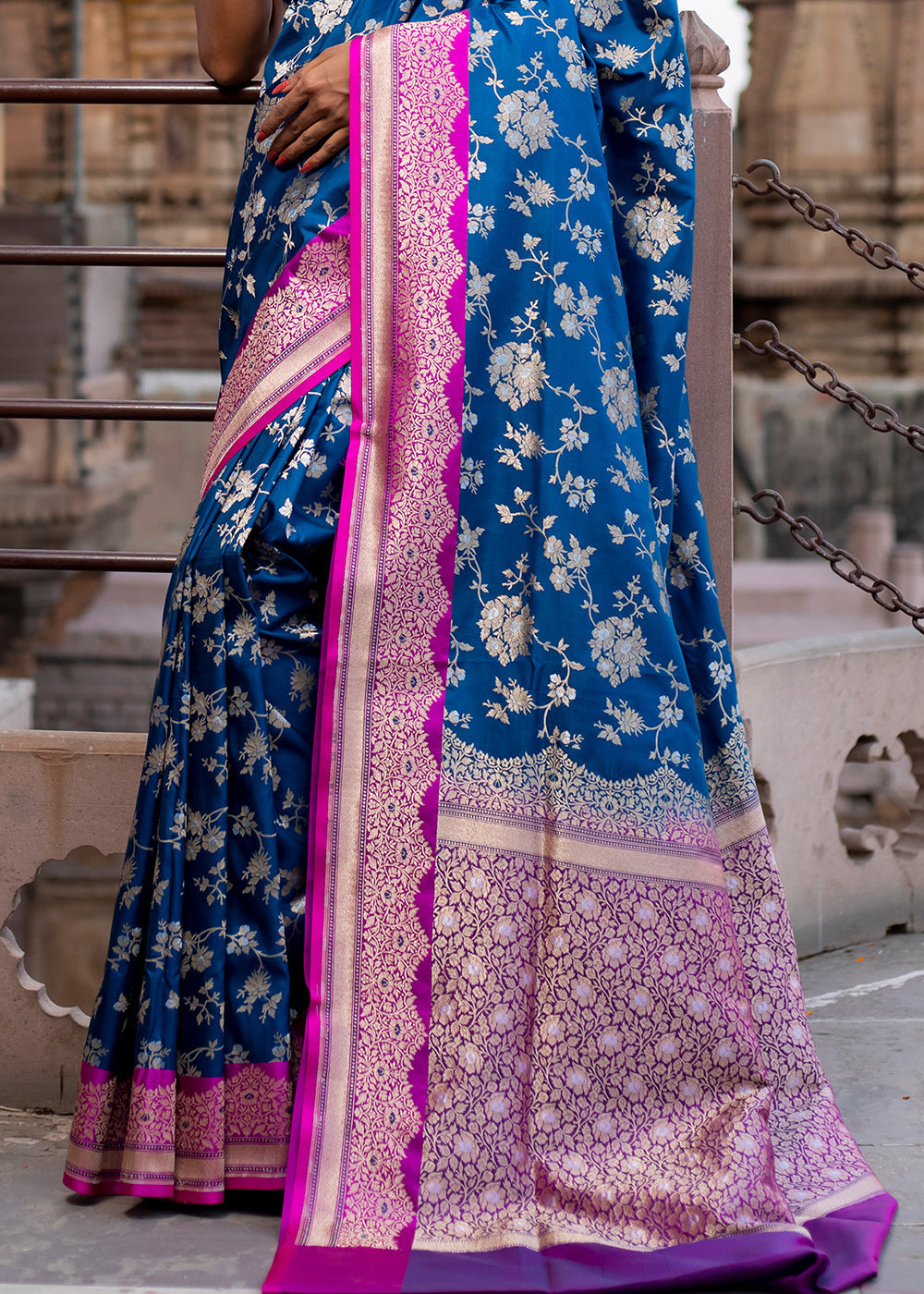 Buy MySilkLove Bahama Blue Hand Woven Katan Pure Silk Saree Online