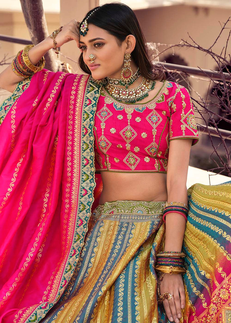 Blue & Pink Banarasi Silk Lehenga Choli 4604