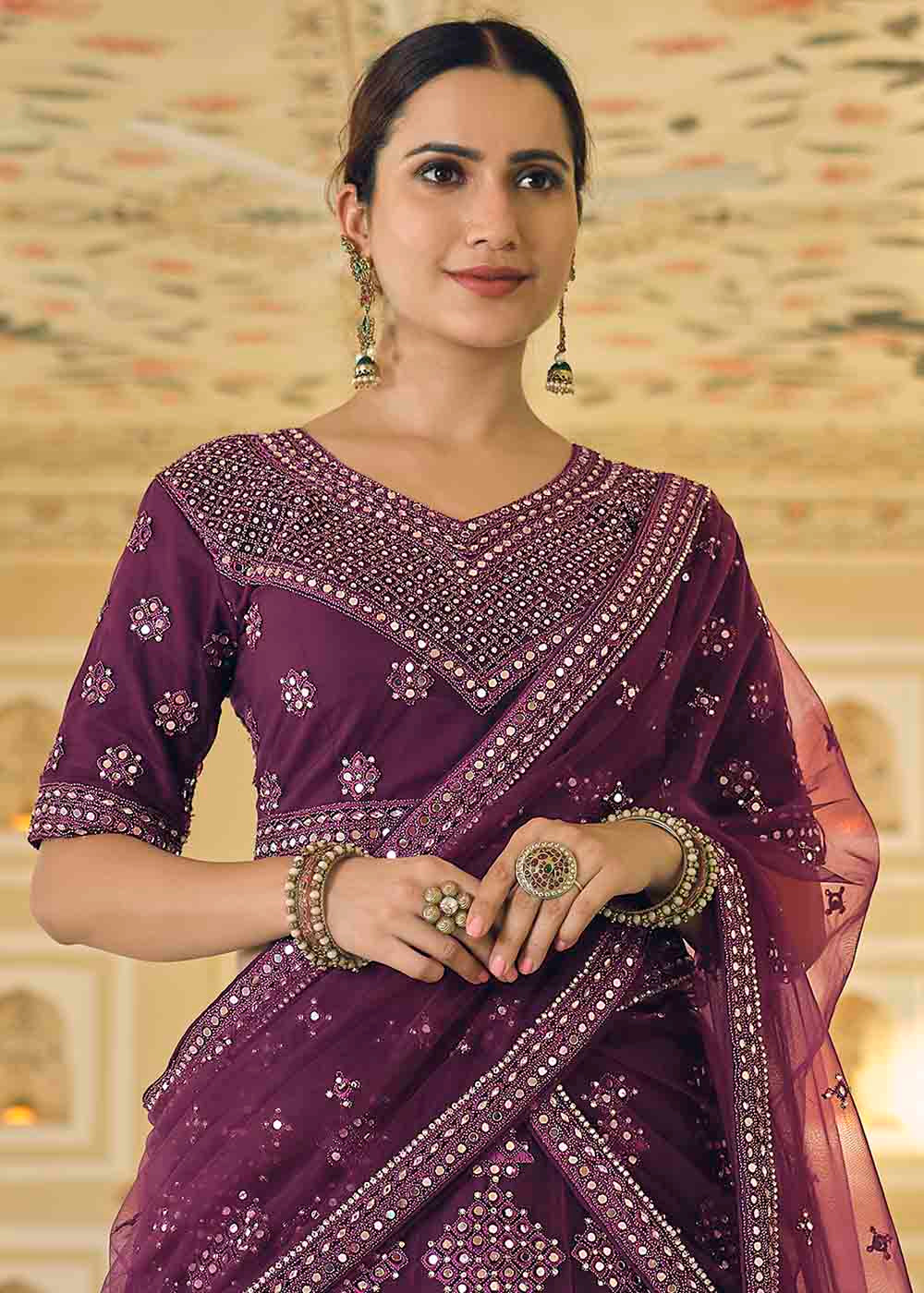 Buy MySilkLove Wine Berry Purple Soft Net Lehenga Choli Online