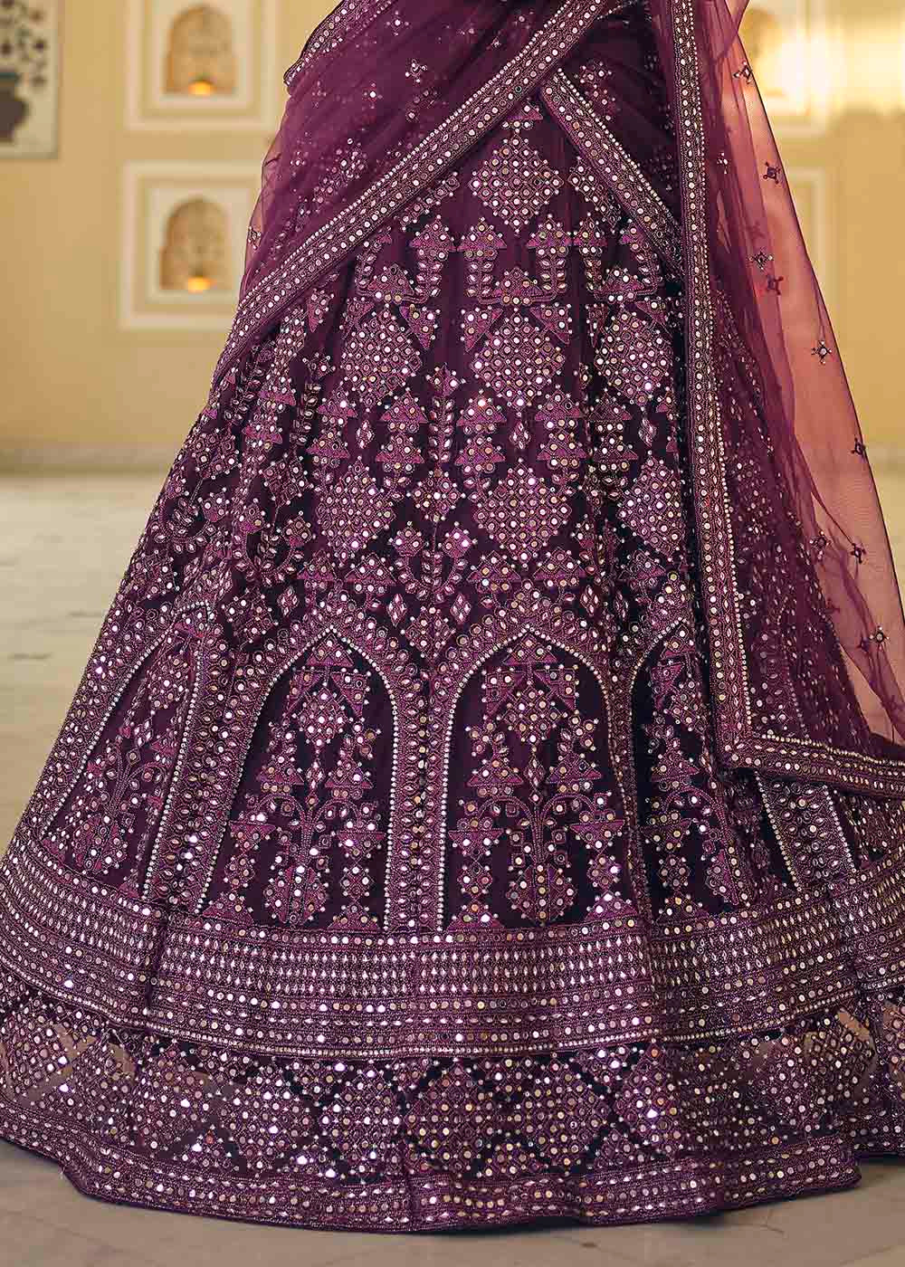 Buy MySilkLove Wine Berry Purple Soft Net Lehenga Choli Online