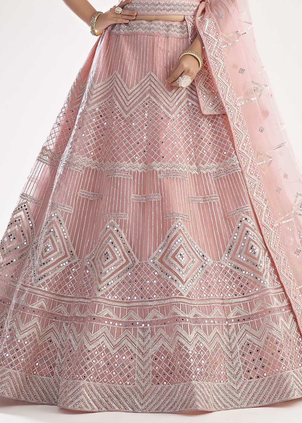 Buy MySilkLove Cavern Pink Net Designer Lehenga Choli Online