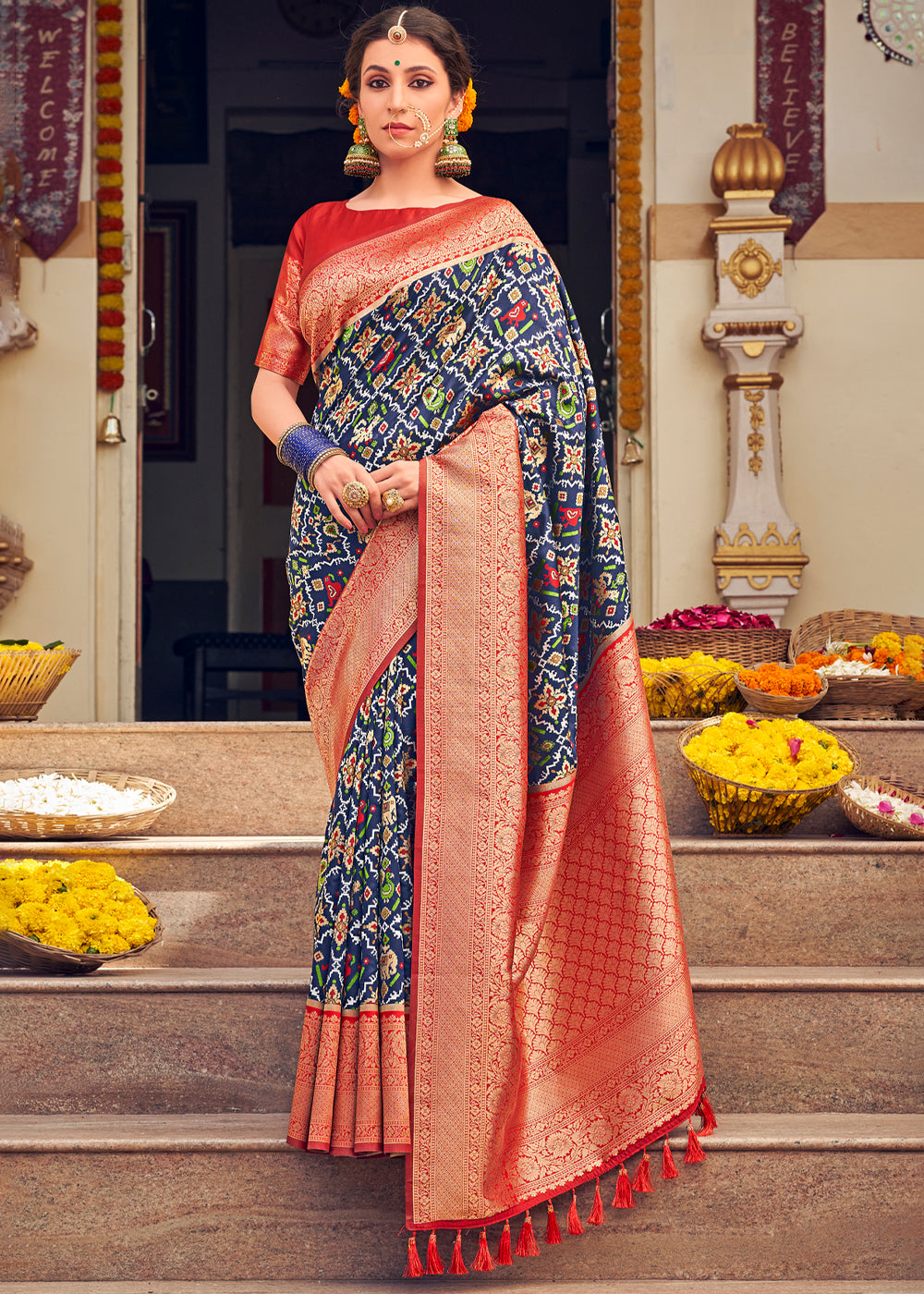 Buy MySilkLove Scarpa Flow Blue Woven Banarasi Patola Silk Saree Online