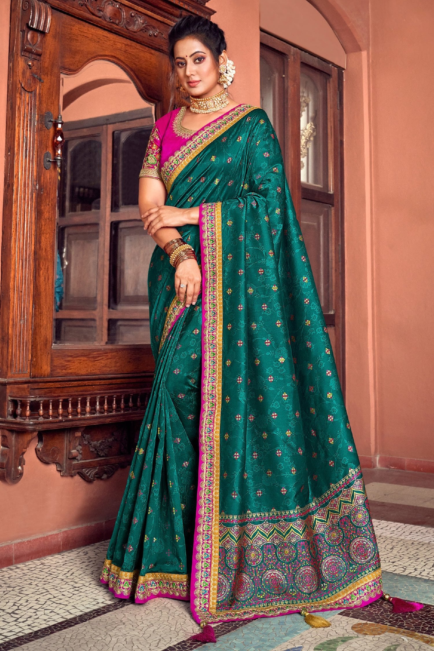 Buy MySilkLove Mineral Green Zari Woven Banarasi Saree Online