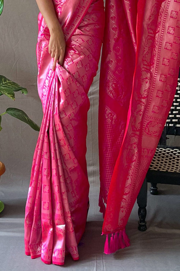 Monarch Pink Kanjivaram Silk Saree – Mysilklove