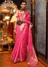 Fiery Rose Pink Dual Tone Banarasi Organza Silk Saree
