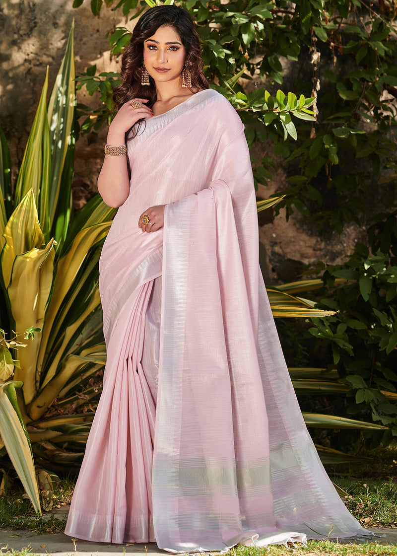 Party Wear Ladies Plain Light Pink Jacquard Saree, 5.5 m (separate blouse  piece) at Rs 565/piece in Surat