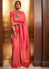 French Rose Pink Woven Banarasi Silk Saree