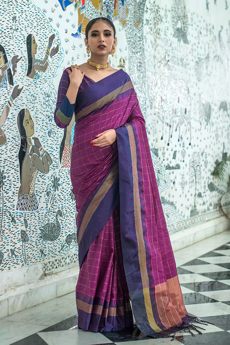 Tapestry Purple Soft Banarasi Raw Silk Saree