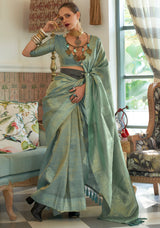Camouflage Green Woven Banarasi Satin Tissue Silk Saree