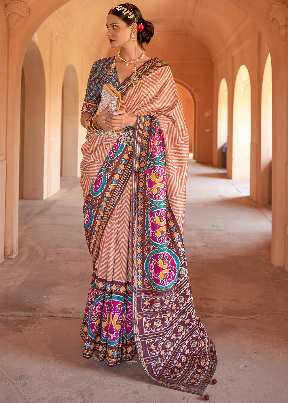 Buy MySilkLove Nutmeg Brown Printed Patola Silk Saree Online