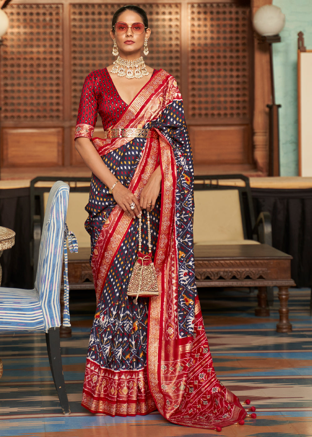 Buy MySilkLove Thunder Blue Patola Saree Online