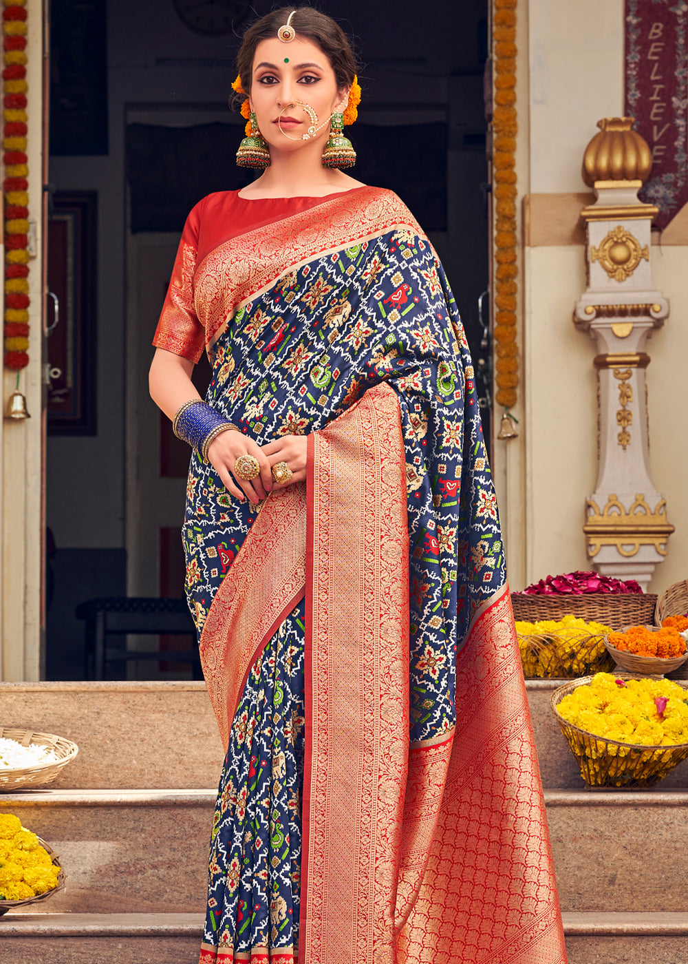 Buy MySilkLove Scarpa Flow Blue Woven Banarasi Patola Silk Saree Online