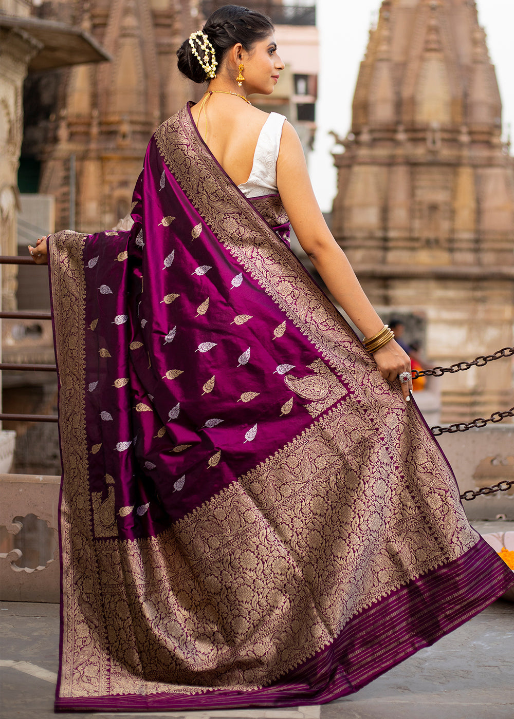 Rayan sale hand made saree withl purple with brown