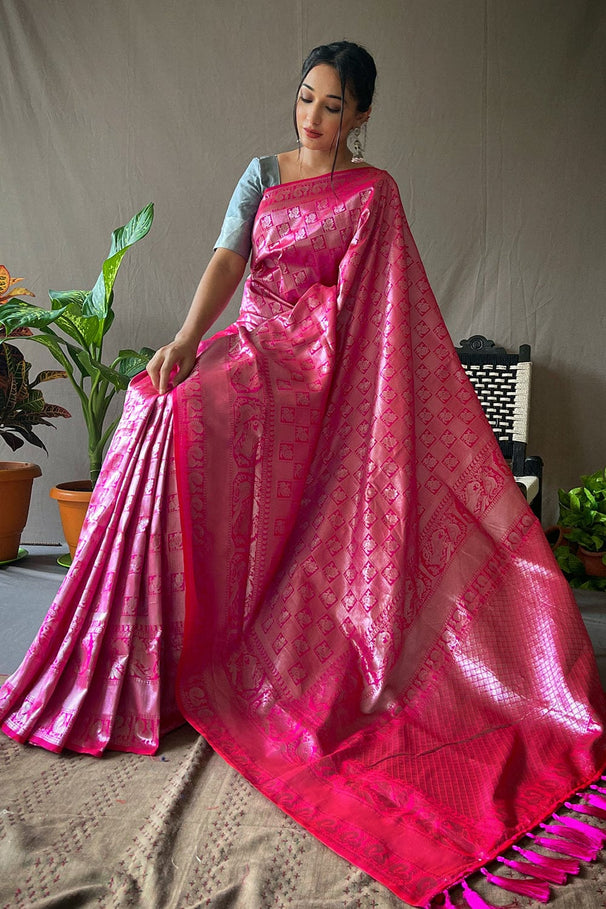 Monarch Pink Kanjivaram Silk Saree – Mysilklove