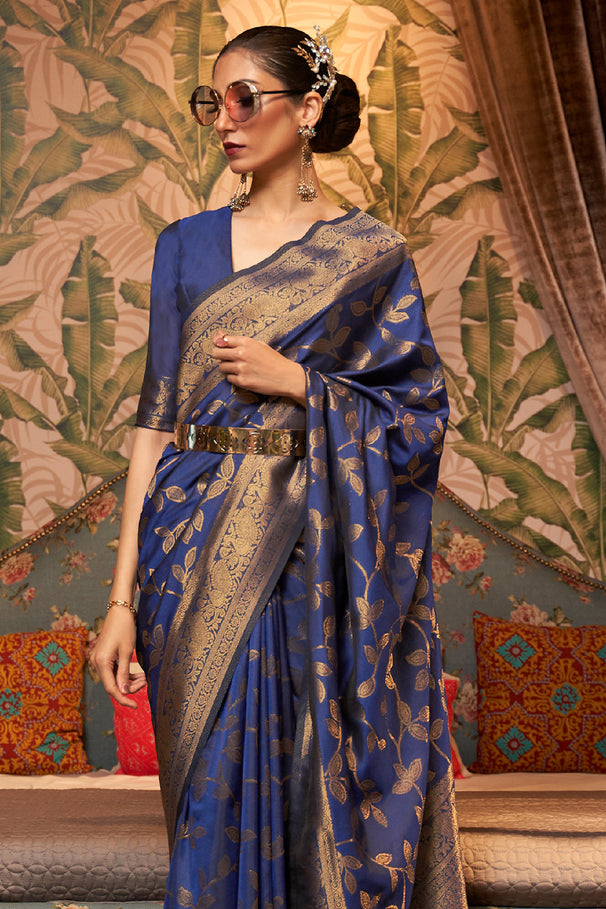 Buy MySilkLove East Bay Blue Zari Woven Kanjivaram Silk Saree Online