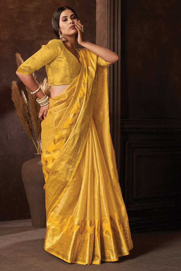 MySilkLove Grand Yellow Organza Saree