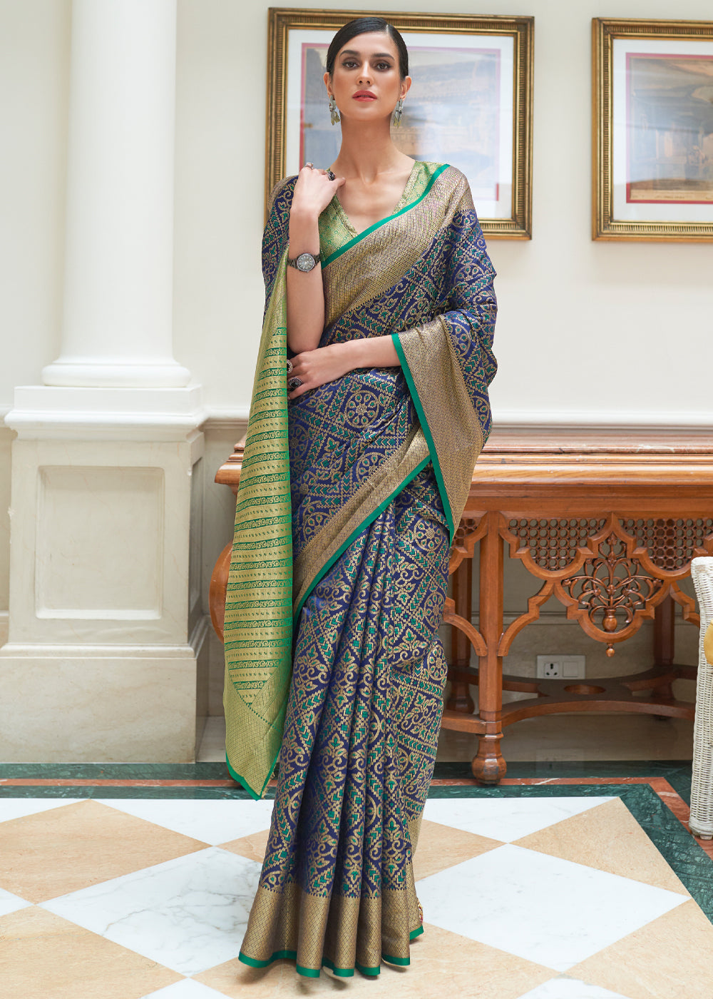 Buy MySilkLove Rhino Blue Woven Patola Silk Saree Online