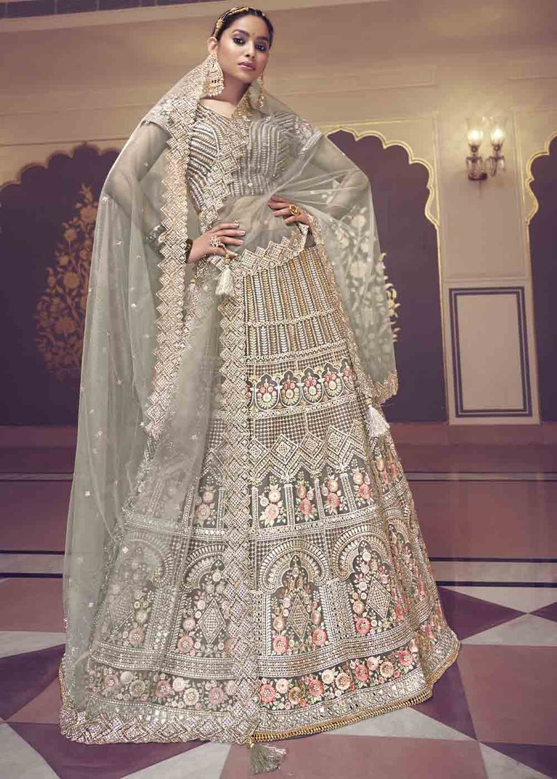 Gray Designer Heavy Embroidered Net Wedding & Bridal Lehenga | Saira's  Boutique